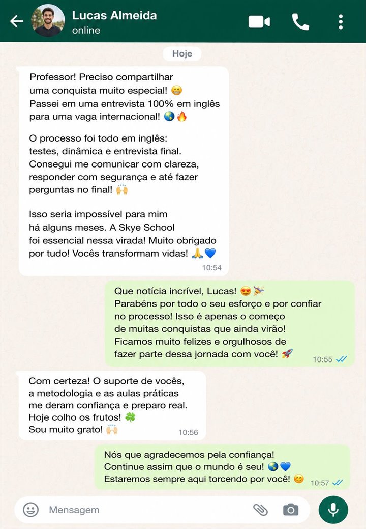 Depoimento de Lucas Almeida sobre entrevista em inglês