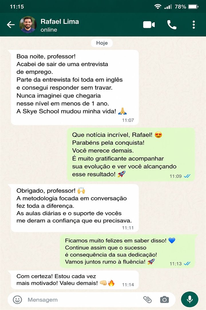 Depoimento de Rafael Lima sobre entrevista de emprego em inglês